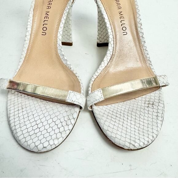 Tamara Mellon White & Gold Snakeskin Triangle Heel Sandals Size Eur 36.5/ US 6.5 - Picture 5 of 10